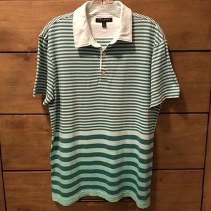 Green and White Striped Polo